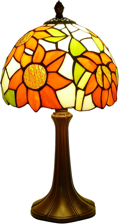 Tiffany Style Lamp Sunflower Vintage Table Lamp Small Lamps Stained Glass Lamp Tiffany Lamps for Bedroom 8" Wide 15" Tall for Living Room Home Office with LED Bulb