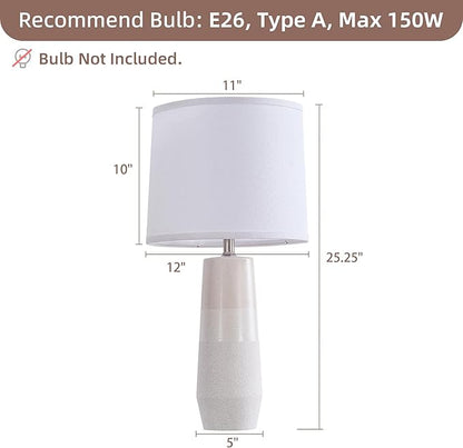 25.25" White Ceramic Table Lamps for Living Room, Ceramic White Lamps Set of 2 for Nightstand, Minimalist Beige Table Lamp Set of 2 for Bedroom, Console Reading Table Lamps
