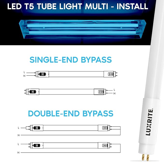 LUXRITE 30-Pack 4FT T5 LED Tube Lights, Type B, 24W=54W, 4 Colors 3500K | 4000K | 5000K | 6500K, 45.79", Single and Double End Powered, Ballast Bypass, 3200LM, F54T5 Fluorescent Replacement, UL, DLC