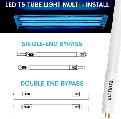 LUXRITE 30-Pack 4FT T5 LED Tube Lights, Type B, 24W=54W, 4 Colors 3500K | 4000K | 5000K | 6500K, 45.79", Single and Double End Powered, Ballast Bypass, 3200LM, F54T5 Fluorescent Replacement, UL, DLC