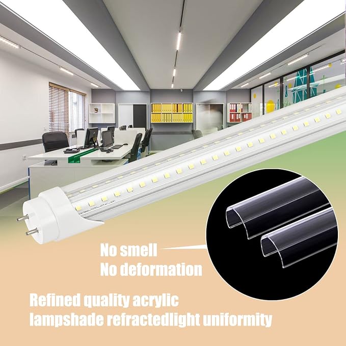 12-Pack 6FT T8 LED Tube Light Bulb 40W G13 Bi-Pin Cap with 6000K Cool White Dual-Row LEDs T8 T10 T12 Fluorescent Light Bulbs Replacement 6 Foot Shop Lights