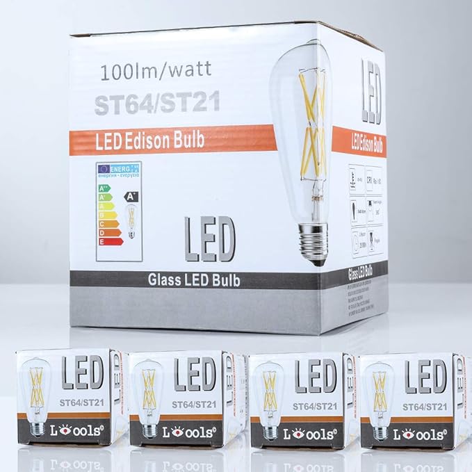 Leools Vintage LED Edison Dimmable 15W Led Filament Light Bulbs ST64 1300 Lumen 4000K Daylight White 100-120 Watt Equivalent,E26 Base Decorative Antique Lamp for Home Bathroom Bedroom 4 Pack