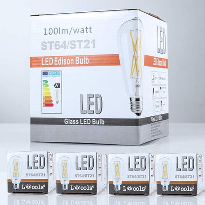 Leools Vintage LED Edison Bulb Dimmable 15W,Equivalent 120W, Antique Style ST64 LED Filament Bulbs,1300 Lumen,2700K Soft Warm White, E26 Base,4 Pack.