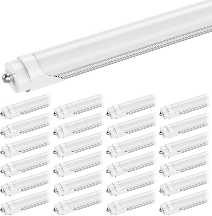 CNSUNWAY 8FT T8 LED Tube Lights (25 Pack) - 50W (130W Equiv.) High-Output 6000K Daylight, 5400LM, FA8 Single Pin Ballast Bypass, Frosted Cover for T8/T10/T12 Fluorescent Replacement in Garage, ETL