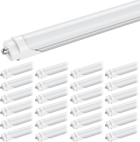 CNSUNWAY 8FT T8 LED Tube Lights (25 Pack) - 50W (130W Equiv.) High-Output 6000K Daylight, 5400LM, FA8 Single Pin Ballast Bypass, Frosted Cover for T8/T10/T12 Fluorescent Replacement in Garage, ETL