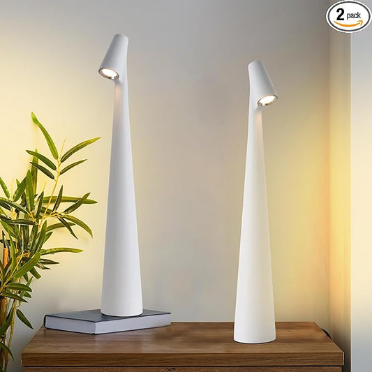 Cordless Small Table Lamps Set of 2,3 Levels Brightness Portable Desk Lamp,Rechargeable Battery Lights for Outdoor, Restaurant, Bedside, Baby Night Light,Gifts(White)