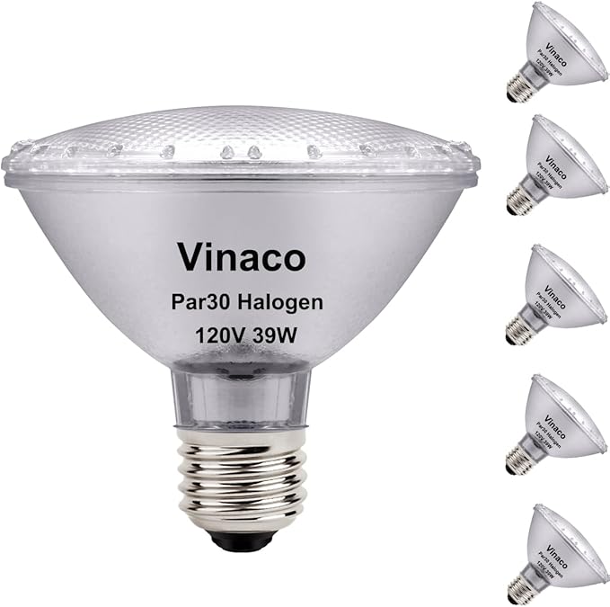 Vinaco PAR30 Short Neck 39W, 6 Pack High Output PAR30 Halogen Flood Light Warm White 2800K, PAR 30 Dimmable, Long Lasting par30 Flood Light Bulb 120V with E26 Base for Indoor/Outdoor