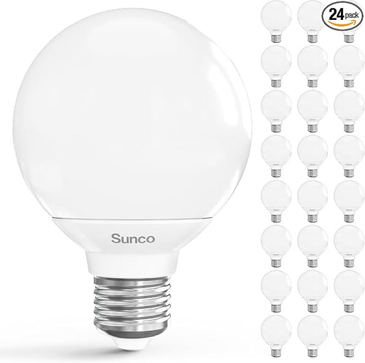 Sunco 24 Pack G25 LED Light Bulbs, Vanity Globe Bathroom Light Bulb, 450 LM, 2700K Soft White, 6W (40W Equivalent), Dimmable Mirror Vanity Decorative Bulb, E26 Base UL.