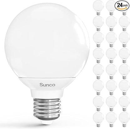 Sunco 24 Pack G25 LED Light Bulbs, Vanity Globe Bathroom Light Bulb, 450 LM, 5000K Daylight, 6W (40W Equivalent), Dimmable Mirror Vanity Decorative Bulb, E26 Base UL.