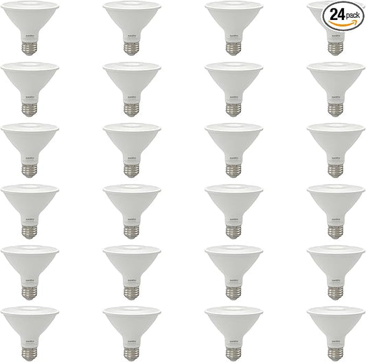 Sunlite Reflector PAR30 LED Bulb, Spotlight, 9W (75W=), 750 Lmns, Medium E26 Base, 90 CRI, Dimmable, Decorative Track Lighting Use, ETL, Title-20 Compliant, Bulk, 24 Pack, 30K-Warm White