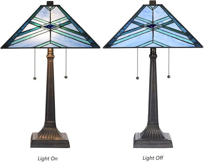 Bieye L10814 Mission Tiffany Style Stained Glass Table Lamp for Reading Working Decorating, 20" W x 22.5" H, Blue