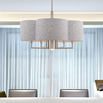 Livex Lighting 51365-91 Kalmar - Six Light Chandelier, Brushed Nickel Finish with Gray Fabric Shade