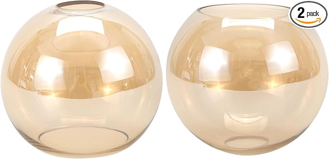 2 Pack Clear Amber Glass Globe Shade Replacement Globe & Cover for Lighting Fixture, 5.9" Diameter, 1-5/8 inch Fitter