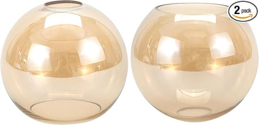 2 Pack Clear Amber Glass Globe Shade Replacement Globe & Cover for Lighting Fixture, 5.9" Diameter, 1-5/8 inch Fitter