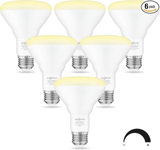 SHINESTAR 6-Pack Flood Light Bulb Indoor, 65W Equivalent Dimmable BR30 Led Recessed Lights Bulb, 2700K Soft Warm White, E26 Standard Base for Kitchen Ceiling, Recessed Can,650 Lumens, 8.5W