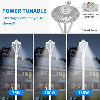 LED Post Top Light 75/100/150W Adjustable 19500 LM 3000/4000/5000K LED Circular Area Light Outdoor Pole Lights with Photocell, IP67 Parking Lot Lights Fixture Commercial Lighting, 100-277V