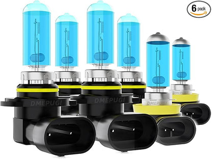 Light Bulbs Compatible with Maxima 2008 headlight bulbs, 9005/HB3/H10 + 9005 High/Low Beam + h11/h8/h9 halogen Fog Lights,Plug N Play,6 Pack