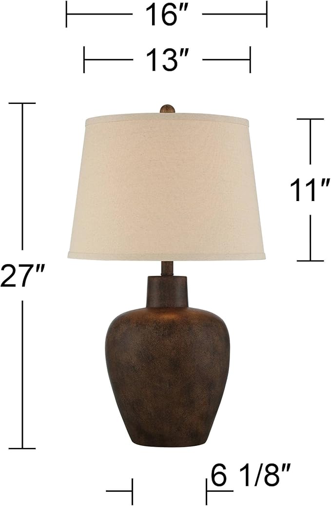 Regency Hill Glenn Farmhouse Rustic Southwestern Natural Cottage Table Lamps 27" Tall Set of 2 Dark Terra Cotta Tapered Fabric Drum Shade Decor for Living Room Bedroom House Bedside Nightstand