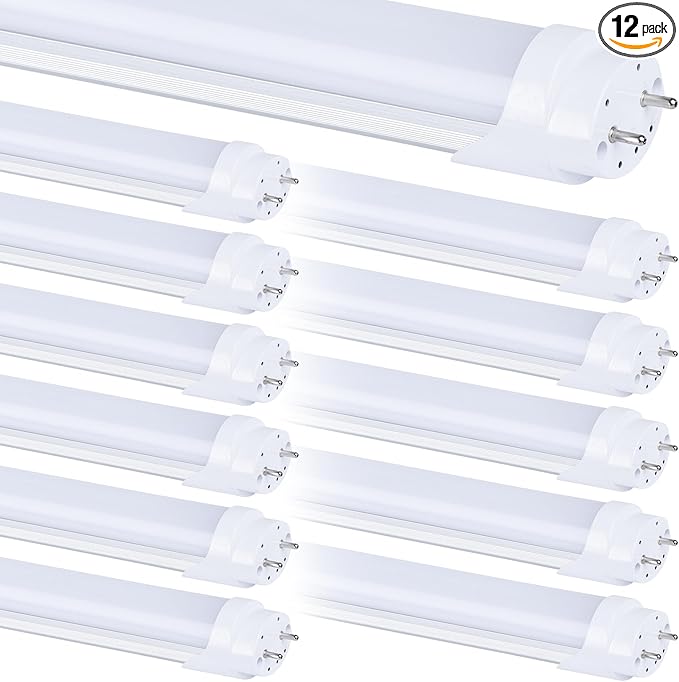 12-Pack 4FT LED T8 Type A+B Tube Lights, 30W(80W Equivalent), 4000LM, 6000K, Single or Double End Powered, Ballast Bypass, 4 Foot T10 T12 Fluorescent Bulbs Replacement, Frosted