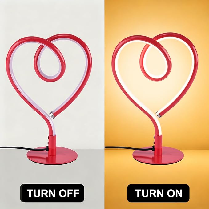 Red Table Lamp – 3CCT 2700K 4000K 6500K Stepless Dimmable Heart Lamp, Touch Control Aluminum Bedside Lamps with USB Adapter, for Bedroom,Girls Room,Nightstand,Desk