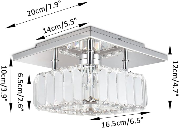 CLAIRDAI Crystal Ceiling Light Square Flush Mount LED Ceiling Light Fixture Modern Led Chandelier Crystal Ceiling Lamps for for Kitchen Hallway Foyer Living Room Bedroom (Dimmable)
