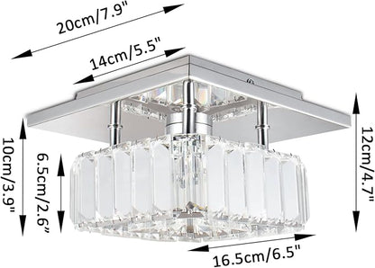 CLAIRDAI Crystal Ceiling Light Square Flush Mount LED Ceiling Light Fixture Modern Led Chandelier Crystal Ceiling Lamps for for Kitchen Hallway Foyer Living Room Bedroom (Dimmable)