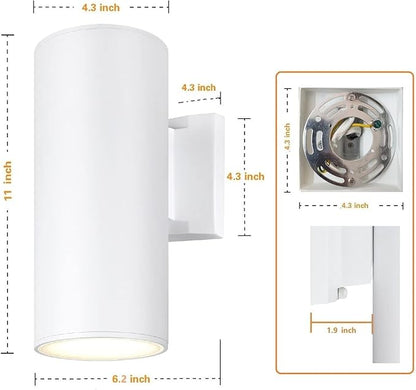 Outdoor Wall Light, Exterior Lighting - ETL Listed, 2 Light Bulbs Included, Aluminum Waterproof Wall Mount Cylinder Design - Up Down Light Fixture for Porch, Backyard and Patio