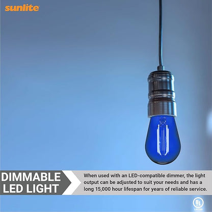 Sunlite LED S14 String Light Bulb, 2 Watts (25W Equivalent), Medium E26 Base, Party Decoration, Holiday Lighting, Transparent, Dimmable, UL Listed, Blue, 6 Count