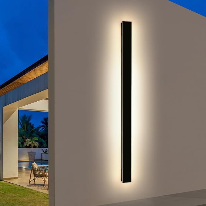 Modern Outdoor Wall Light, 71inch Black Exterior Wall Mount Light Fixtures, 3 Color 3000K/4500K/6000K, IP65 Waterproof, Porch Wall Sconce, Long Linear Outside Lighting for Patio Garage Garden