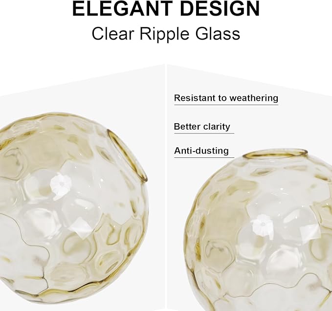 3 Pack Fixture Replacement Globe Shade, 6 Inch Diameter, E26 Base Amber Hammered Glass, Glass Globe Lampshade Cover for Pendant Chandelier Vanity Light No Hardware