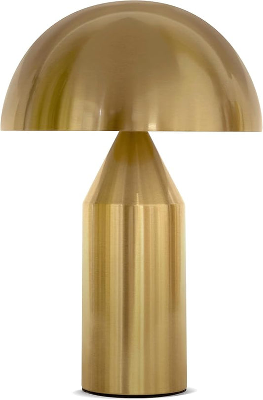 Brightech Venus Mushroom Table Lamp - Modern Lamp for Living Room, Bedroom Side/End Table - Dimmable, Unique Side Table LED Lamp Shade for Office, Reading - Brass/Gold, 14" Tall