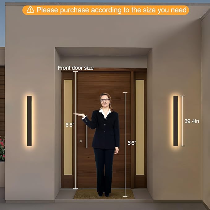 2 Pack Modern Outdoor Wall Lights 39.4 Inch 3000K LED Outdoor Wall Light for House Exterior Wall Garage Entrance Lighting Fixtures IP65 Long Strip Wall Sconces for Doorway Patio Passage