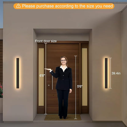 2 Pack Modern Outdoor Wall Lights 39.4 Inch 3000K LED Outdoor Wall Light for House Exterior Wall Garage Entrance Lighting Fixtures IP65 Long Strip Wall Sconces for Doorway Patio Passage