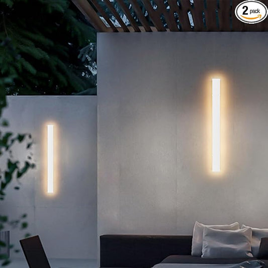 2 Pack 24inch Long Outdoor White Wall Lights 20W 3000K Modern Porch Lights Acrylic Waterproof IP65 Exterior Wall Light Fixtures for House Patio Porch Courtyard (White)