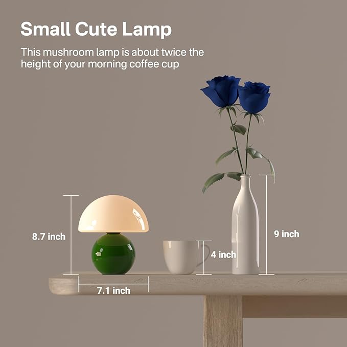 Mushroom Lamp Table Lamp for Bedroom,Desk Bedside Small Lamps for Living Room Night Stands,Mushroom Decor Cute Mini Modern Mid Century Lamps,Unique Aesthetic Living Room Decor(Dark Green)