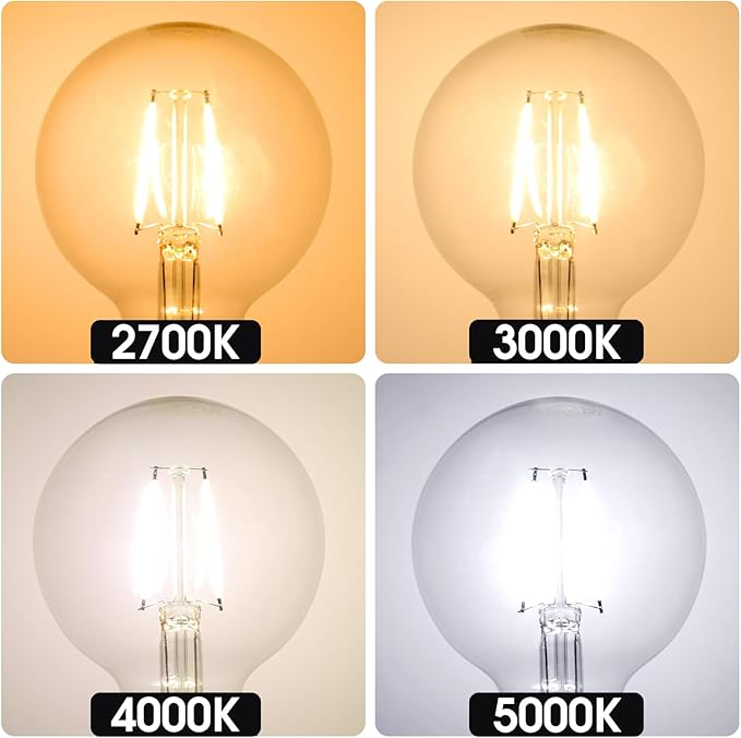 ENERGETIC SMARTER LIGHTING Dimmable LED Edison Light Bulb, G25 (G80) 500LM Globe Bulb, 60W Equivalent, 4000K Cool White, Christmas Light, E26 Standard Base, ETL Listed, 6-Pack