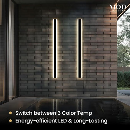 𝗠𝗢𝗗 𝗟𝗜𝗚𝗛𝗧𝗜𝗡𝗚 Haylen | Waterproof Outdoor Wall Light, LED Dimmable with Remote 3000K-6000K, Long Outdoor Porch Lights, Wired Lighting Fixture, Patio Exterior Wall Sconce, 2-Pack (Black, 47")
