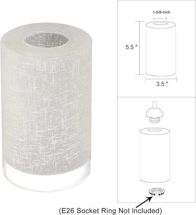 2 Pack White Linen Frosted Glass Lamp Shade, Cylinder Light Fixture Replacement Globe or Cover with 1-5/8-Inch Fitter for Pendant Light Chandelier Wall Sconce, G0034