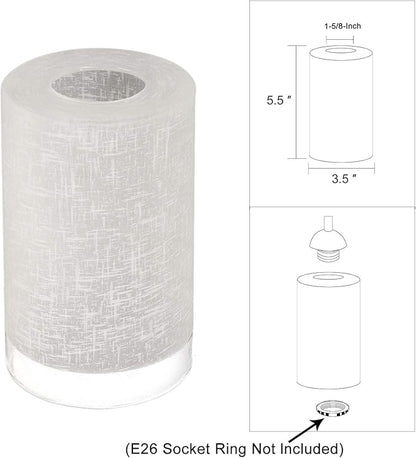 3 Pack White Linen Frosted Glass Lamp Shade, Cylinder Light Fixture Replacement Globe or Cover with 1-5/8-Inch Fitter for Pendant Light Chandelier Wall Sconce G0112