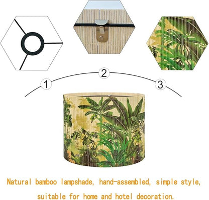 Floral Lampshade Bamboo Made With Tropical Plants green Design, Suitable For Floor Lamps And Desk Lamps, Art deco, Rustic And Elegant, Groovy Unique(11.8 * 9Inch) (Tropical Tree A)