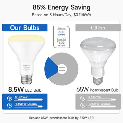 SHINESTAR 6-Pack Flood Light Bulb Indoor, 65W Equivalent Dimmable BR30 Led Recessed Lights Bulb, 2700K Soft Warm White, E26 Standard Base for Kitchen Ceiling, Recessed Can,650 Lumens, 8.5W
