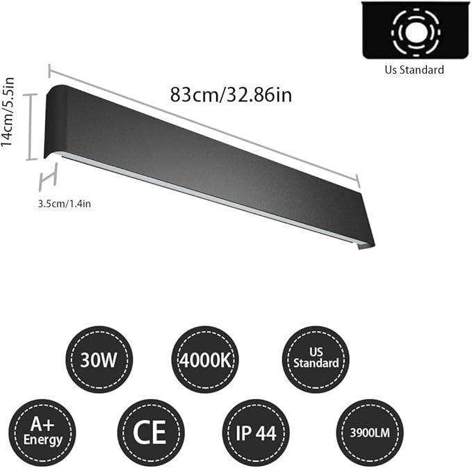 Ralbay Modern Black Bathroom Vanity Light 32.6inch Vanity Light for Bathroom 30W Up and Down Indoor Wall Lighting Fixtures Natural White 4000K