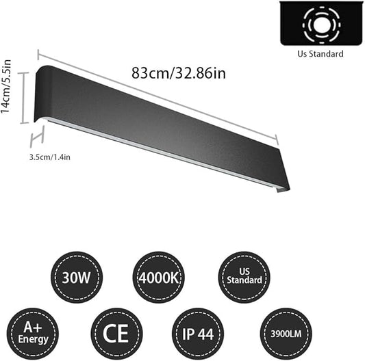 Ralbay Modern Black Bathroom Vanity Light 32.6inch Vanity Light for Bathroom 30W Up and Down Indoor Wall Lighting Fixtures Natural White 4000K