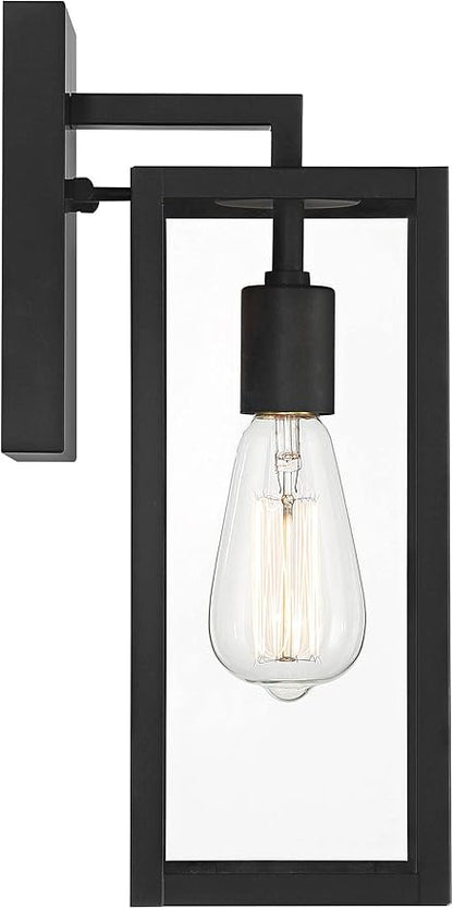 John Timberland Titan Modern Industrial Outdoor Wall Lights Fixtures Set of 2 Mystic Black Metal Damp Rated 14" Clear Glass Exterior House Porch Patio Outside Deck Garage Yard Front Door Home