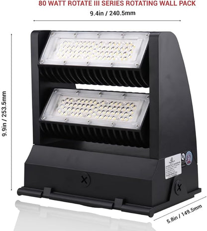 RuggedGrade 80W - Rotate III Series LED Wall Pack - 11,100 Lumens - 5000K Bright White - High Efficiency 140 Lumen per Watt - Outdoor LED Wall Light - Brown - DLC 5.1 Premium