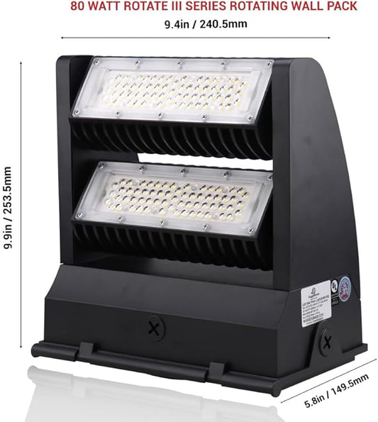 RuggedGrade 80W - Rotate III Series LED Wall Pack - 11,100 Lumens - 5000K Bright White - High Efficiency 140 Lumen per Watt - Outdoor LED Wall Light - Brown - DLC 5.1 Premium