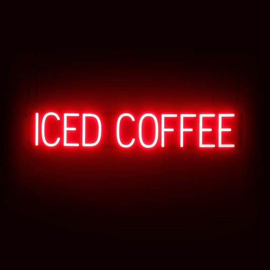 SpellBrite ICED COFFEE Sign | Cafe-Related Sign with Neon Look, Red LED Light Source | 36.6" x 6.3"