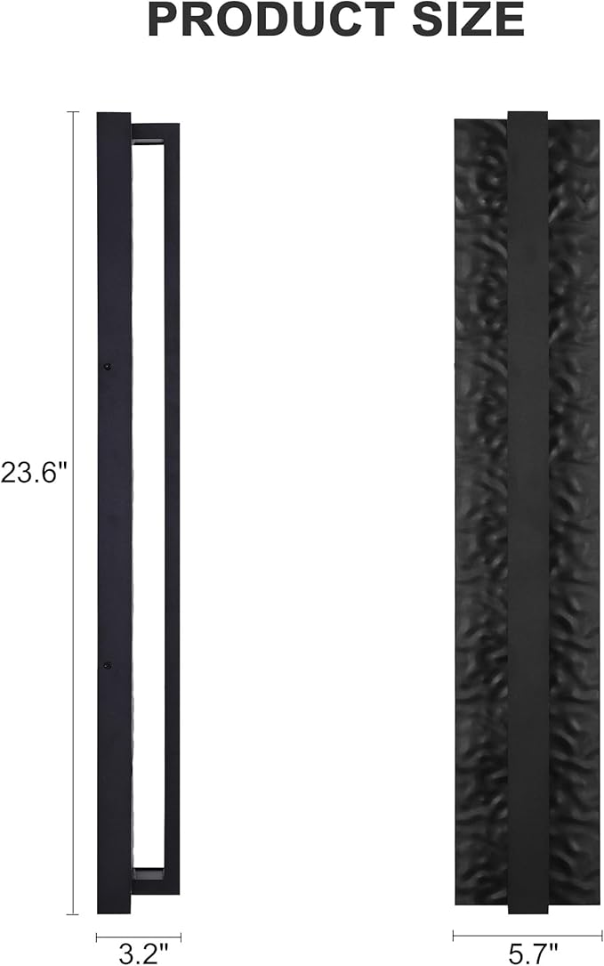LamQee 23.6" Long Outdoor Modern LED Wall Light 3000K 1200LM, Hammered Wrought Iron and Aluminum, Linear Exterior Lighting Fixtures Wall Mount Waterproof Outside Sconce for House Porch Patio Garage