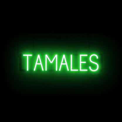 SpellBrite TAMALES Sign | Mexican Food-Related Sign with Neon Look, Green LED Light Source | 28.8" x 6.3"