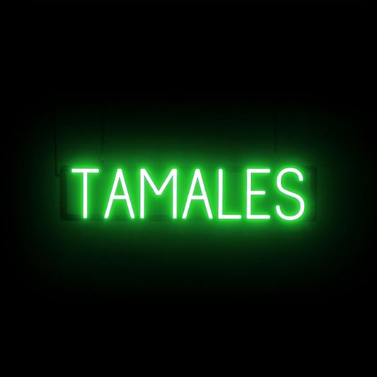 SpellBrite TAMALES Sign | Mexican Food-Related Sign with Neon Look, Green LED Light Source | 28.8" x 6.3"